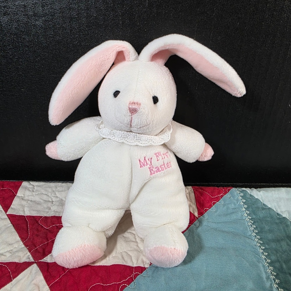 Chosun International Plush Bunny Small White‎ Pink My First Easter Lace Collar